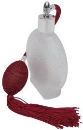 Circle Frosted Glass Bottle with Red Antique Style Spray Bulb and Red Tassel - 100ml - Click For Detail View 