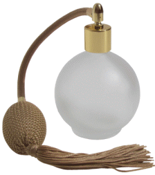 Round Frosted Glass Bottle with Gold Antique Style Spray Bulb and Gold Tassel - 128ml - Click For Detail View 