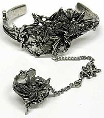 Fairy Slave Bracelet with Ring - Pewter