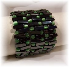 Click For Detail View - Non-Magnetic Reversable Bracelet with Crescent Moon shaped Hematite beads and 5mm Green Cat Eye beads - Mix N Match - Braclets are Reversed for different effect - One Size Fits All