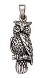 Solid Sterling Silver Owl Pendant
