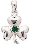 Solid Sterling Silver Celtic Shamrock Pendant with Green Emerald Stone in Claw Setting - Click for detail VIEW