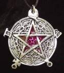 Scrying Tablet Pentagram Pendant with Red Enamel - Pewter - Comes on Black Cord - Click for detail VIEW