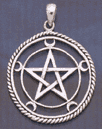 Sterling Silver Moons Pentagram Pendant - 5 moons around the 5 points of the Pentagram - Click for detail VIEW