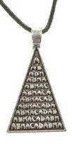 Abracadabra Good Fortune and Healing Triangle Pendant - Antiqued Silver Finish - Click for Detail VIEW