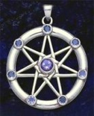 Sterling Silver 7 Pointed Faerie Star in Circle set with 8 faceted Amethyst stones - Click for detail VIEW