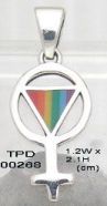 Solid Sterling Silver Female Gender Symbol with Rainbow Stone - Click for detail VIEW