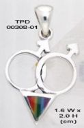 Solid Sterling Silver Double Male Pride Symbol Pendant - Rainbow Stone - Click for detail VIEW