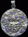 Sterling Silver Bacchus God of Wine Medallion Pendant with Purple Enamel inlay - Click for Detail VIEW