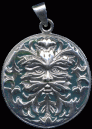 Sterling Silver Green Man Jack Wine Medallion Pendant with Green Enamel inlay - Click for Detail VIEW