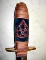 Click For Detail - Celtic Triquetra Theme Black Handle Athame - 35cm length with black leather sheath