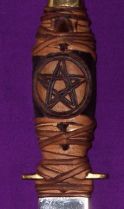 Click For Detail - Magickal Pentagram with Cloves Theme Black Handle Athame - 35cm length with black leather sheath