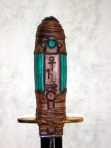 Click For Detail - Malachite Cabachon Theme Black Handle Athame - Back View -  35cm length with black leather sheath