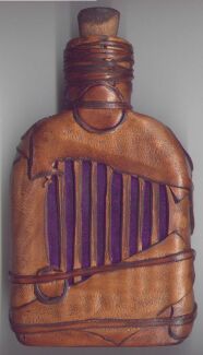 Witch Bottle 230ml with buckskin patchwork and purple velvet inlay designs - back view