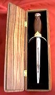 Open view of Triple Goddess Athame in matching hand-carved black bean wood box - a Handcrafted Ritual Treasure by MasterCraftsman ShadowSmith - click for enlarged view