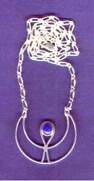 photo of Sterling silver Ankh Moon symbol set with Lapis Lazuli stone on Sterling Silver chain.  Chain is attached to each tip of the crescent moon.
