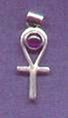Sterling silver Ankh symbol set with an Amethyst stone in the eye of the Ankh.